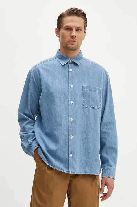 Дънкова риза A.P.C. chemise math мъжка в синьо със свободна кройка с класическа яка COGXX-H12584