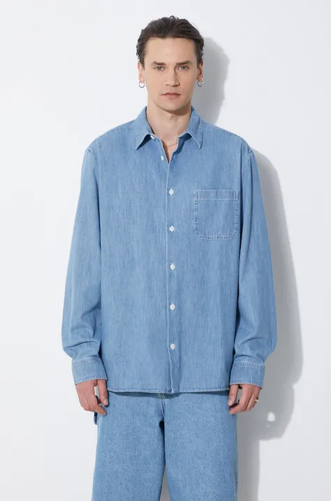 Дънкова риза A.P.C. chemise math мъжка в синьо със свободна кройка с класическа яка COGXX-H12584