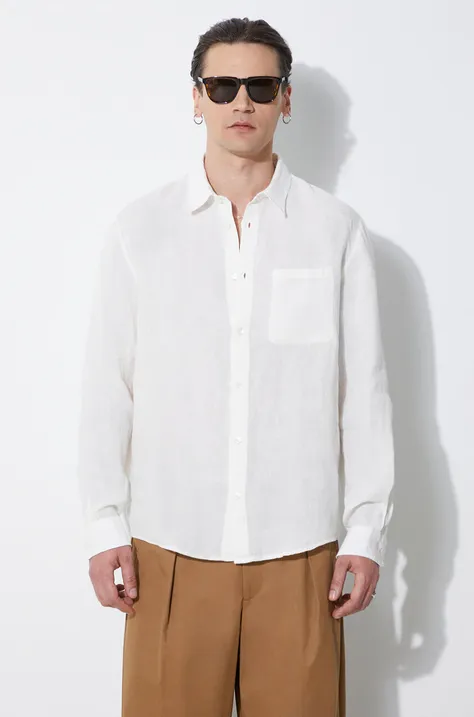Ľanová košeľa A.P.C. chemise cassel logo béžová farba, voľný strih, s klasickým golierom, LIAEK-H12545