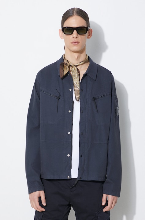 Bavlnená bunda C.P. Company Gabardine Buttoned tmavomodrá farba, prechodná, 16CMSH120A002824G