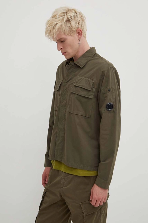 Хлопковая рубашка C.P. Company Gabardine мужская цвет зелёный regular классический воротник 16CMSH121A002824G