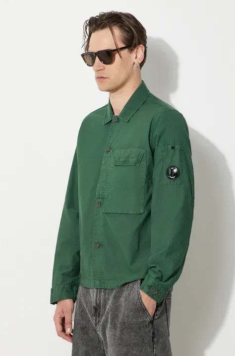 Bavlnená košeľa C.P. Company Ottoman pánska, zelená farba, regular, s klasickým golierom, 16CMSH153A006406O