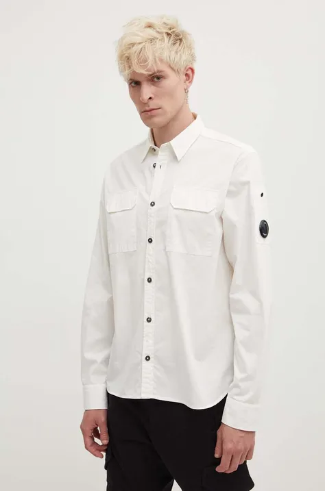 Bavlnená košeľa C.P. Company Gabardine Pocket pánska, biela farba, regular, s klasickým golierom, 16CMSH157A002824G