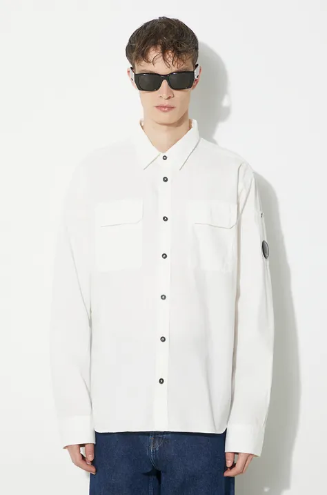 Памучна риза C.P. Company Gabardine Pocket мъжка в бяло със стандартна кройка с класическа яка 16CMSH157A002824G