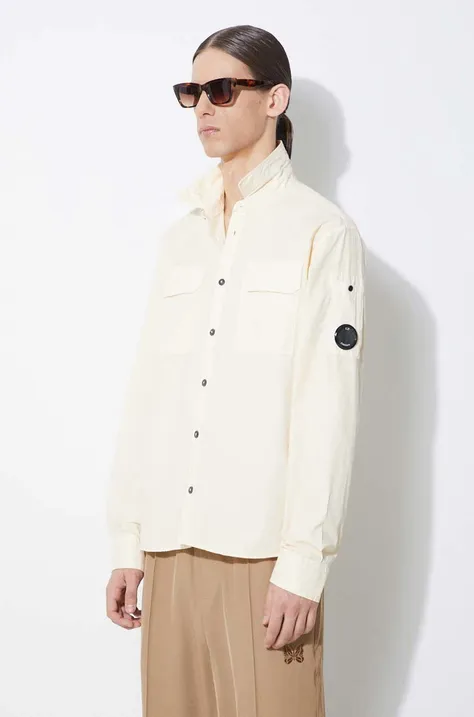 Βαμβακερό πουκάμισο C.P. Company Gabardine Pocket ανδρικό, χρώμα: μπεζ, 16CMSH157A002824G