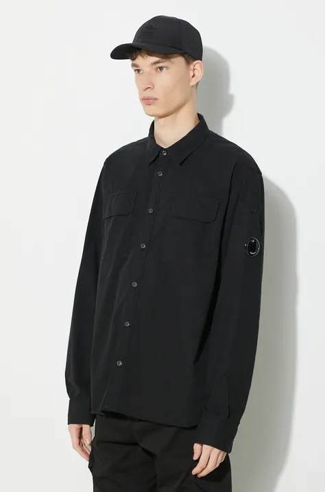 Βαμβακερό πουκάμισο C.P. Company Gabardine Pocket ανδρικό, χρώμα: μαύρο, 16CMSH157A002824G