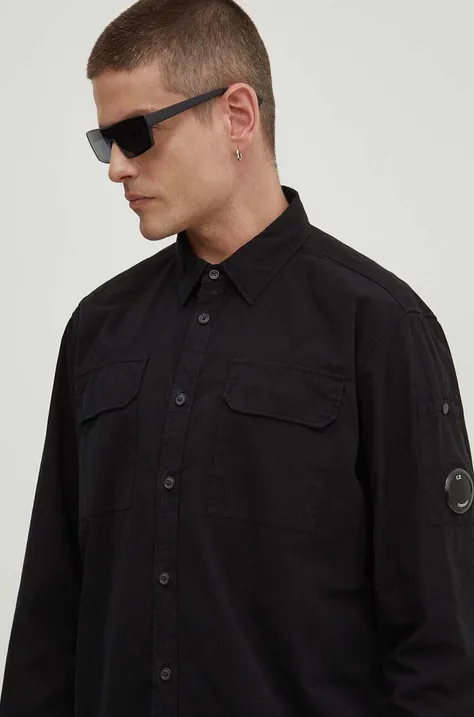 Bombažna srajca C.P. Company Gabardine Pocket moška, črna barva, 16CMSH157A002824G