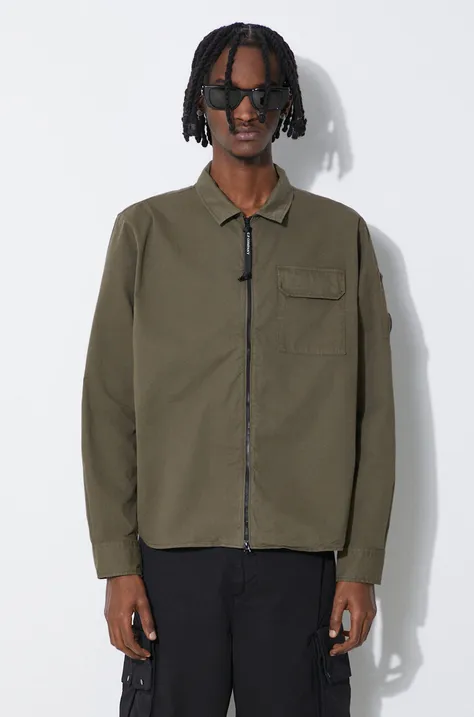 C.P. Company jacket Gabardine Zipped men's green color 16CMSH158A002824G
