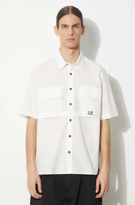 Памучна риза C.P. Company Cotton Rip-Stop мъжка в бяло със стандартна кройка с класическа яка 16CMSH213A005691G