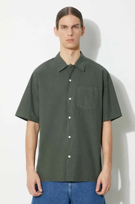 Košile Norse Projects Carsten Cotton Tencel pánská, zelená barva, regular, s klasickým límcem, N40.0579.8022