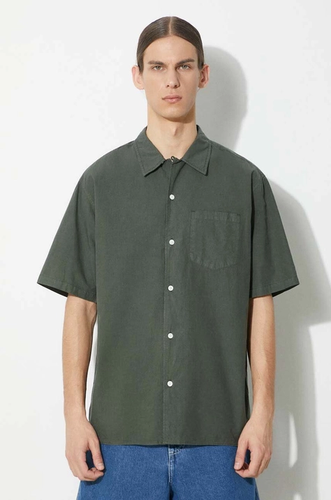 Košeľa Norse Projects Carsten Cotton Tencel pánska, zelená farba, regular, s klasickým golierom, N40.0579.8022