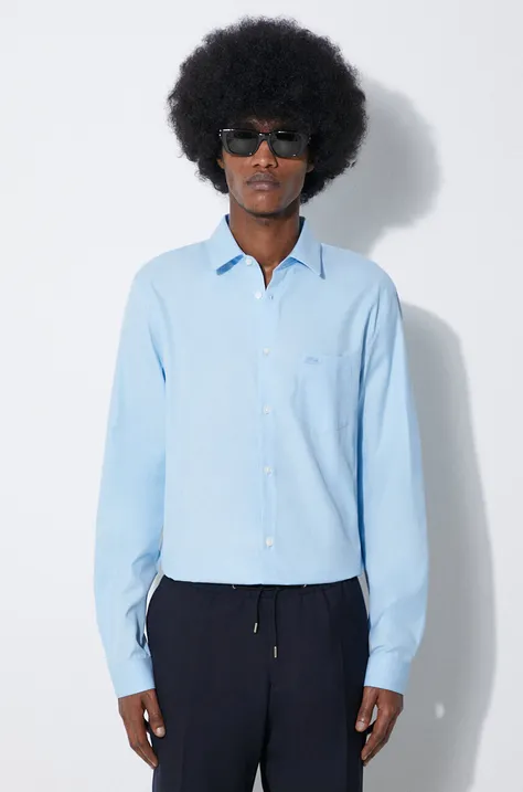 Памучна риза Lacoste мъжка в синьо със стандартна кройка с класическа яка CH8522