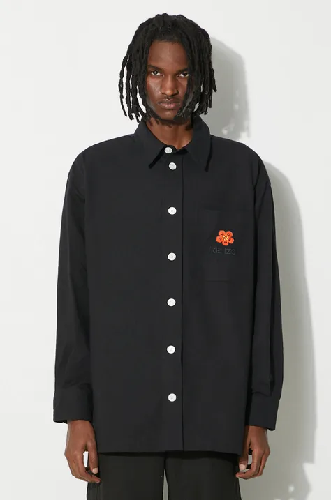 Bavlnená košeľa Kenzo Boke Crest Oversized Shirt pánska, čierna farba, voľný strih, s klasickým golierom, FD65CH5079LA.99