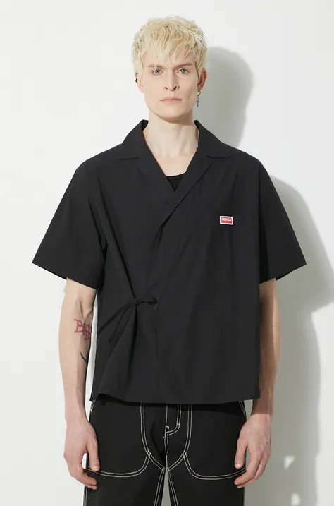 Bavlnená košeľa Kenzo Kimono Hawaiian Shirt pánska, čierna farba, regular, FD65CH1169LB.99