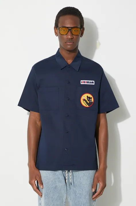 Košulja ICECREAM Waitress Camp Collar Shirt za muškarce, boja: tamno plava, regular, s klasičnim ovratnikom, IC24117