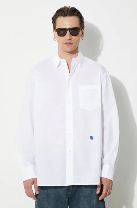 Bavlnená košeľa Ader Error TRS Tag Shirt pánska, biela farba, voľný strih, s klasickým golierom, BMSGFYSH0101