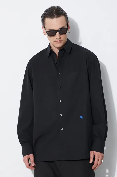 Памучна риза Ader Error TRS Tag Shirt мъжка в черно със свободна кройка с класическа яка BMSGFYSH0101