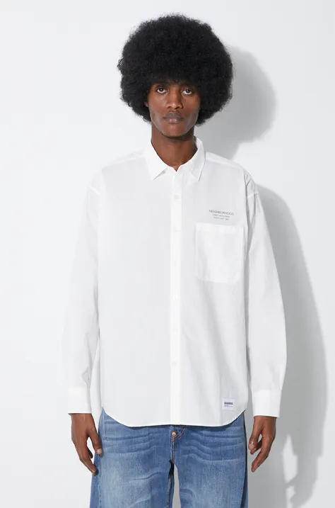 Памучна риза NEIGHBORHOOD Trad мъжка в бяло със стандартна кройка с класическа яка 241SPNH.SHM01
