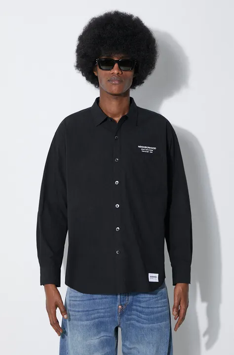 Βαμβακερό πουκάμισο NEIGHBORHOOD Trad ανδρικό, χρώμα: μαύρο, 241SPNH.SHM01