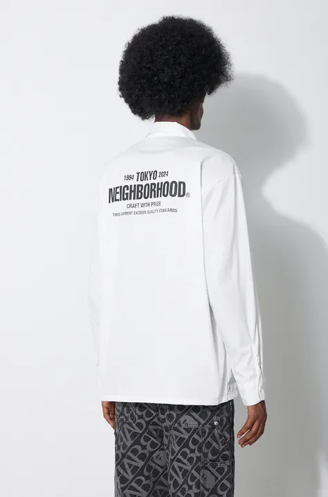 NEIGHBORHOOD cămașă Classic Work Shirt pentru bărbați, culoarea alb, regular fit, cu guler clasic 241TSNH.SHM01