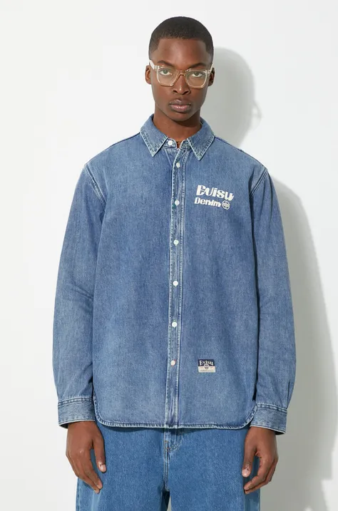 Evisu camicia di jeans Brush Daicock Printed uomo colore blu  2ESHTM4DL1015