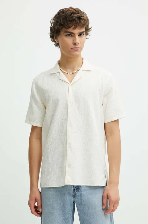 Βαμβακερό πουκάμισο Hollister Co. ανδρικό, χρώμα: μπεζ