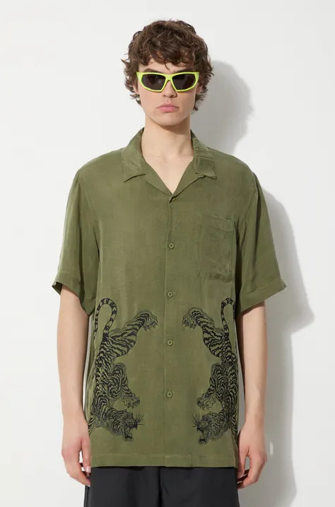 Košeľa Maharishi Take Tora pánska, zelená farba, voľný strih, 5100.OLIVE