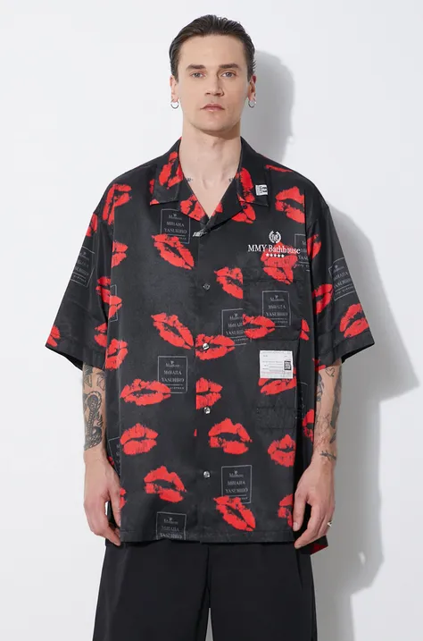 Риза Maison MIHARA YASUHIRO Kiss Printed мъжка в черно със свободна кройка A12SH080