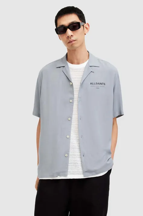 Риза AllSaints ACCESS SS SHIRT мъжка в сиво със свободна кройка M064SA