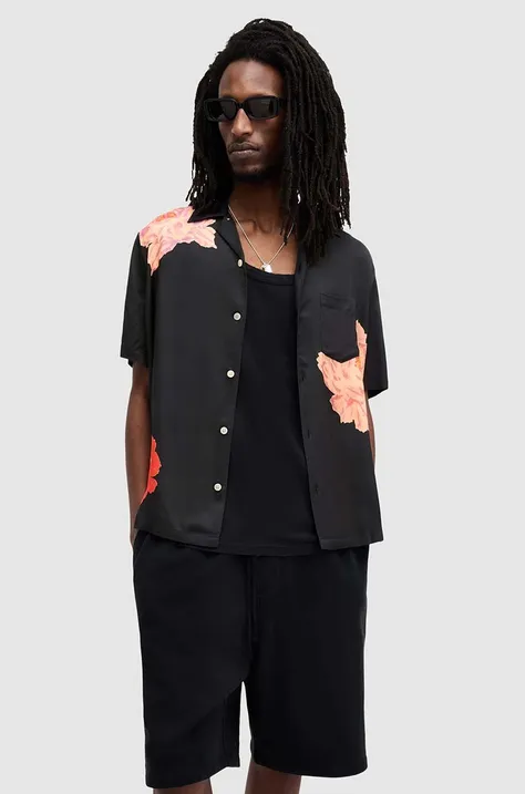 Риза AllSaints ROZE SS SHIRT мъжка в черно със свободна кройка M033SA