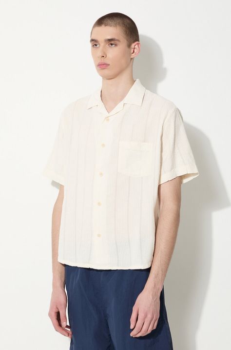 Πουκάμισο Corridor Striped Seersucker χρώμα: μπεζ, SS0014