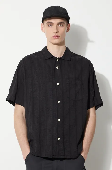 Риза Corridor Striped Seersucker мъжка в черно със стандартна кройка SS0014