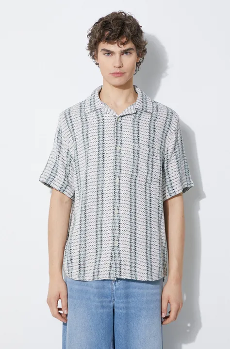 Памучна риза Corridor Riverside Camp мъжка в сиво със свободна кройка SS0173