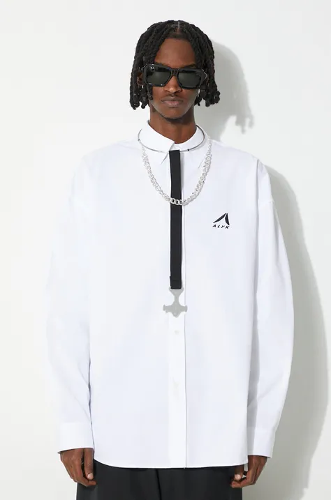 Памучна риза 1017 ALYX 9SM Oversized Logo Poplin Shirt мъжка в бяло със свободна кройка с класическа яка AAMSH0234FA01