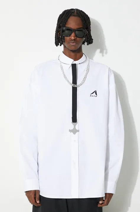 Pamučna košulja 1017 ALYX 9SM Oversized Logo Poplin Shirt za muškarce, boja: bijela, relaxed, s klasičnim ovratnikom, AAMSH0234FA01