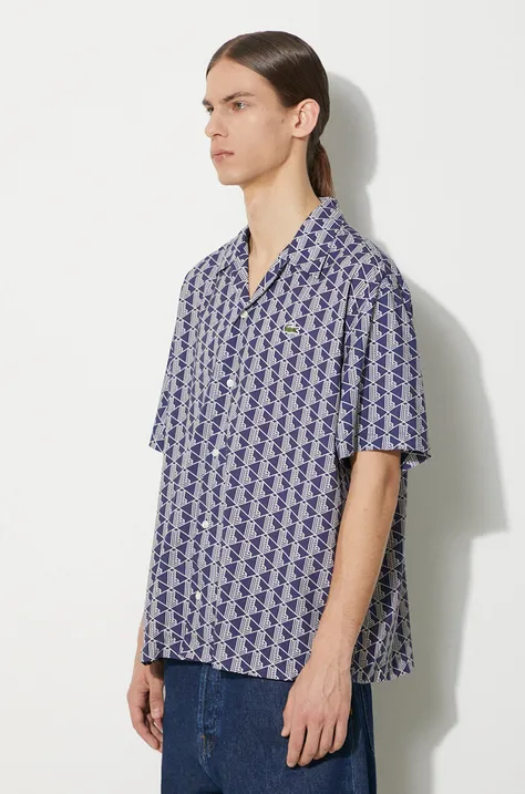 Košeľa Lacoste pánska, tmavomodrá farba, voľný strih, CH8792
