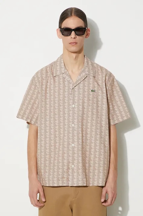 Košeľa Lacoste pánska, béžová farba, voľný strih, CH8792