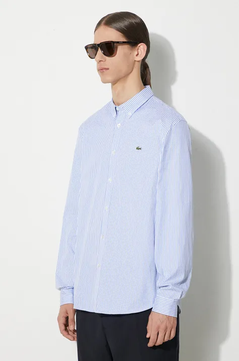 Βαμβακερό πουκάμισο Lacoste ανδρικό, χρώμα: άσπρο, CH2936
