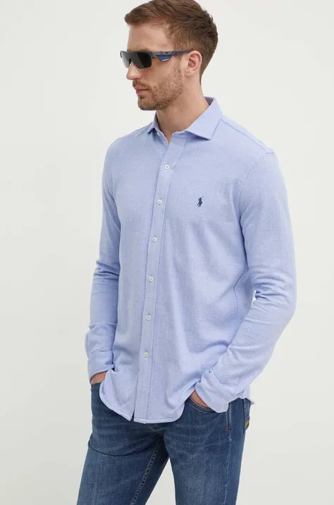 Памучна риза Polo Ralph Lauren мъжка в синьо със стандартна кройка с класическа яка 710909659