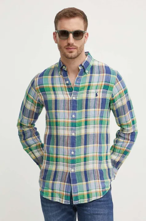 Льняная рубашка Polo Ralph Lauren regular воротник button-down 710938497