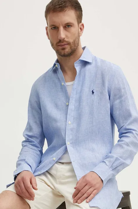 Ľanová košeľa Polo Ralph Lauren slim, s talianskym golierom, 712938931