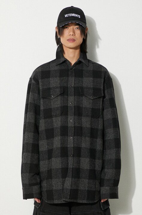 Košilová bunda VETEMENTS Flannel Shirt černá barva, UE64SH260BG