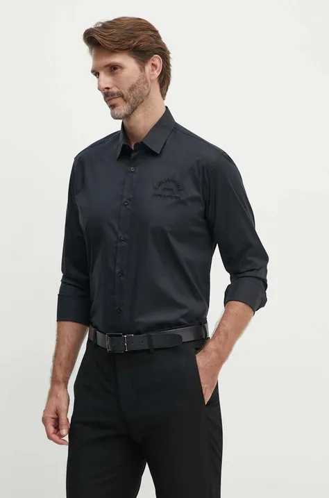 Košile Karl Lagerfeld pánská, černá barva, regular, s klasickým límcem, 542600.605929
