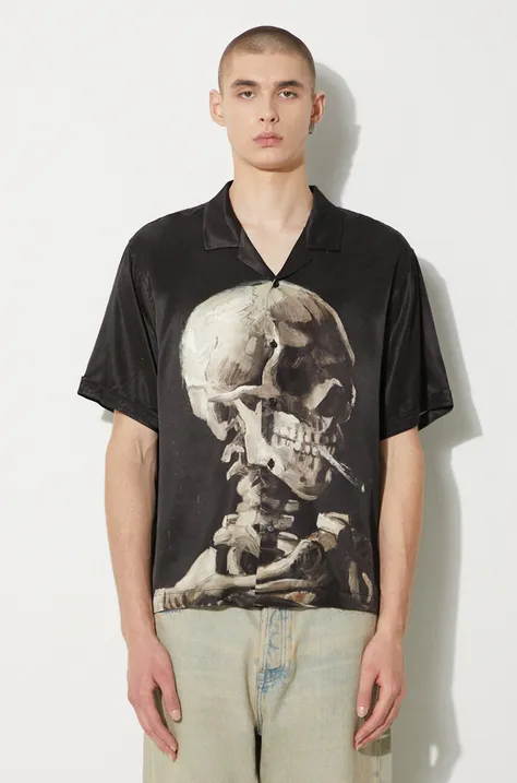 Košulja STAMPD Skeleton Camp Collar Buttondown za muškarce, boja: crna, relaxed, SLA-M3142BD-SKL