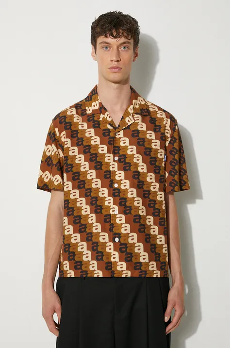 Awake NY shirt A Print Camp men's brown color SP24-TP005
