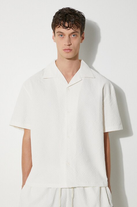 Košile MKI MIYUKI ZOKU Seersucker Vacation Shirt pánská, béžová barva, relaxed, s klasickým límcem, SEERSUCKER.VACATION.SHI