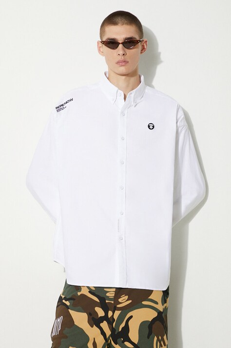 Bavlněná košile AAPE bílá barva, regular, s límečkem button-down, AAPSTM8470XXM