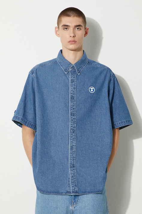 AAPE camicia in cotone uomo colore blu AAPSRM8477XXM