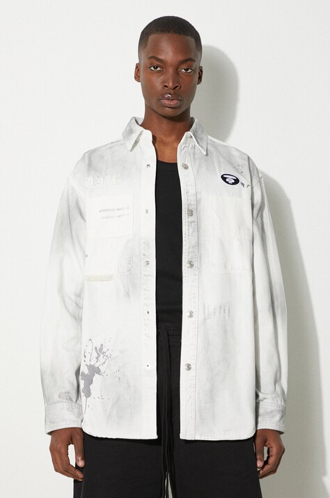 AAPE koszula jeansowa męska kolor biały relaxed z kołnierzykiem klasycznym AAPSTM8480XAM