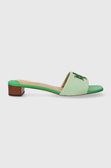 Lauren Ralph Lauren papuci Fay Logo femei, culoarea verde, cu toc drept 802925000000